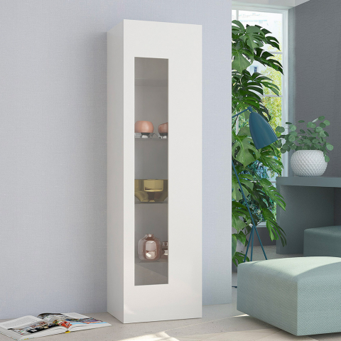Hochglanz weiß lackierte Wohnzimmervitrine mit 4 Glasböden Daiquiri