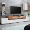 Moderner TV-Schrank 240cm, 4 Fächer, 3 Türen, Weiß-Holz, Corona Low Maple Aktion
