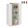 Moderne Design-Vitrine aus Hochglanz-Weiß und Holz für Wohnzimmer Corona Verkauf