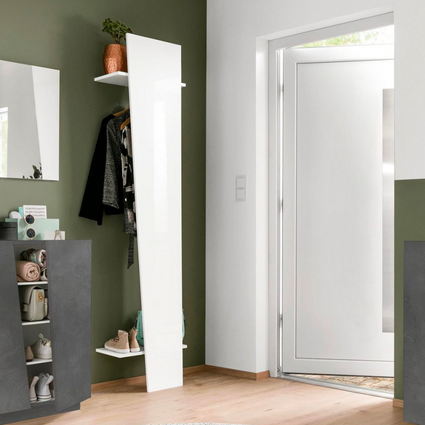 Moderner offener Kleiderschrank Garderobe Weiß Hochglanz für Flur oder Schlafzimmer Ping Bianco Lucido Hang Aktion Moderner offener Kleiderschrank Garderobe Weiß Hochglanz für Flur oder Schlafzimmer Ping Bianco Lucido Hang Aktion