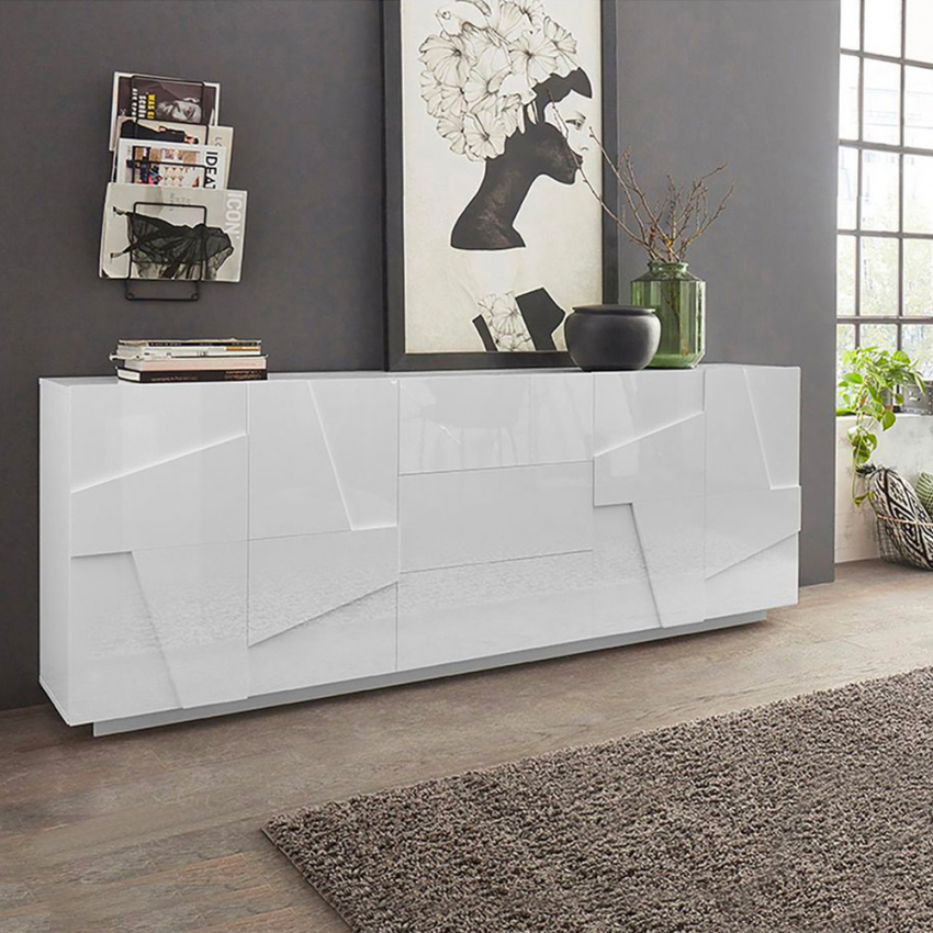 Moderner Wohnzimmerschrank 4 Türen 3 Schubladen 220cm Hochglanz weiß Ping Wide Aktion Moderner Wohnzimmerschrank 4 Türen 3 Schubladen 220cm Hochglanz weiß Ping Wide Aktion