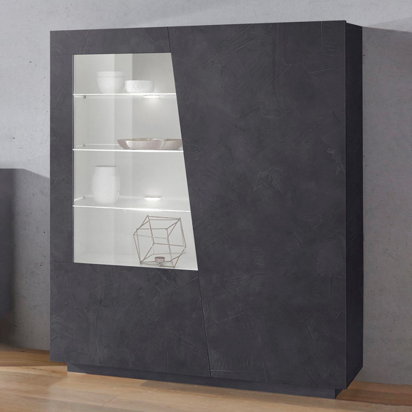 Moderne Anrichte mit Vitrinenregal 120x43 cm im Design Schiefer Vega Bias Aktion Moderne Anrichte mit Vitrinenregal 120x43 cm im Design Schiefer Vega Bias Aktion