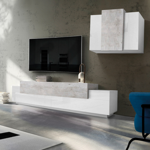 Wohnzimmer-Wand-TV-Schrank weiß grau Corona Aktion