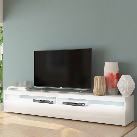 Design-TV-Schrank für Wohnzimmer, 200 cm, 4 Fächer, 2 Türen, hochglanzweiß, Burrata Aktion