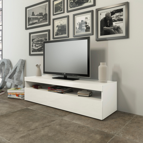 Wohnzimmer TV-Schrank 130cm 2 Fächer 1 Tür Glänzend Weiß Burrata Smart