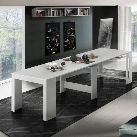 Ausziehbarer Tisch 90-300x51cm Weiß Holz Pratika Larch