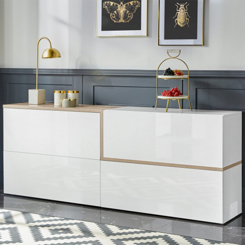 Moderne Design-Sideboard 4 Klapptüren Wohnzimmer 210cm Zet Pavin Acero Aktion