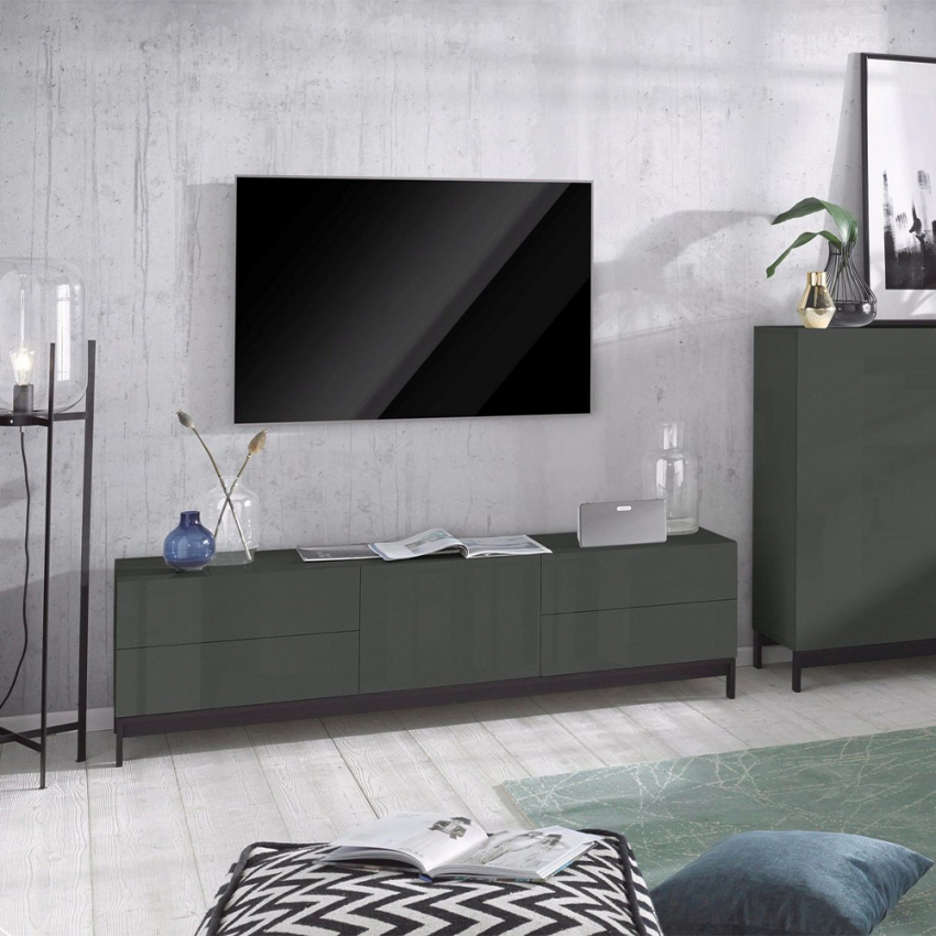 TV-Schrank 170 cm Hochglanz Anthrazit mit Tür und 4 Schubladen Metis Living Up Report Aktion TV-Schrank 170 cm Hochglanz Anthrazit mit Tür und 4 Schubladen Metis Living Up Report Aktion