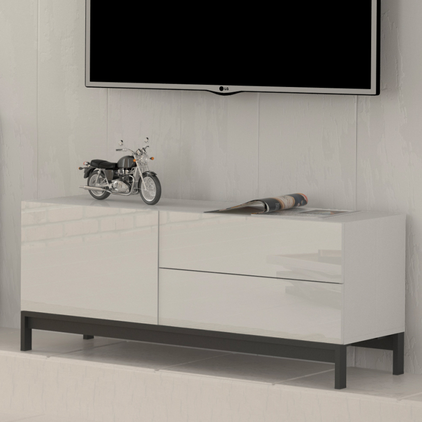 TV-Möbel Metis Up, weiß hochglanz, mit Fach und 2 Schubladen, Wohnzimmerschrank Aktion TV-Möbel Metis Up, weiß hochglanz, mit Fach und 2 Schubladen, Wohnzimmerschrank Aktion