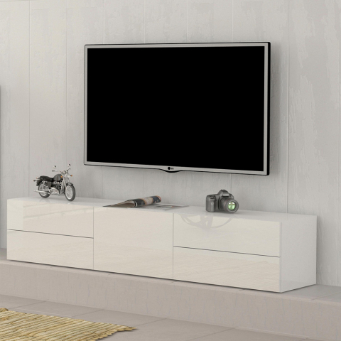 Weißer Hochglanz-TV-Schrank, 170 cm, mit Tür und 4 Schubladen, Design Metis Living Aktion