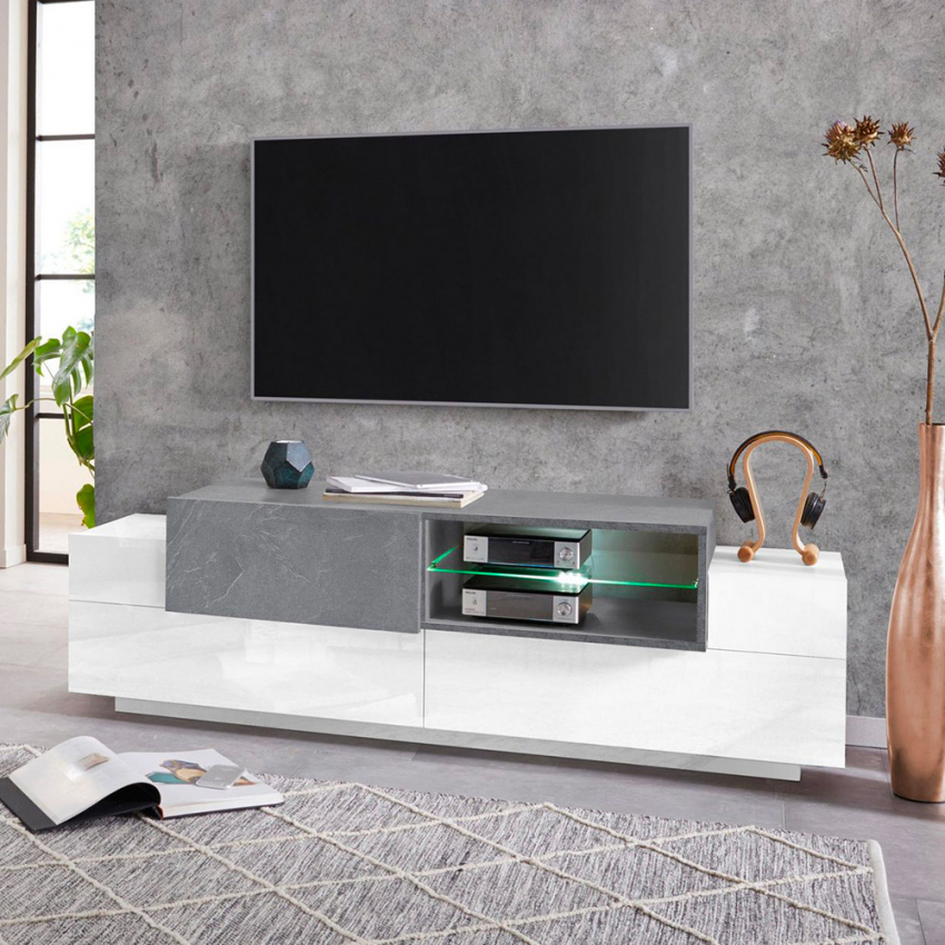 TV-Lowboard New Coro Low M, 160 cm, offene Ablage, 3 Türen, Weiß und Schiefergrau Aktion TV-Lowboard New Coro Low M, 160 cm, offene Ablage, 3 Türen, Weiß und Schiefergrau Aktion