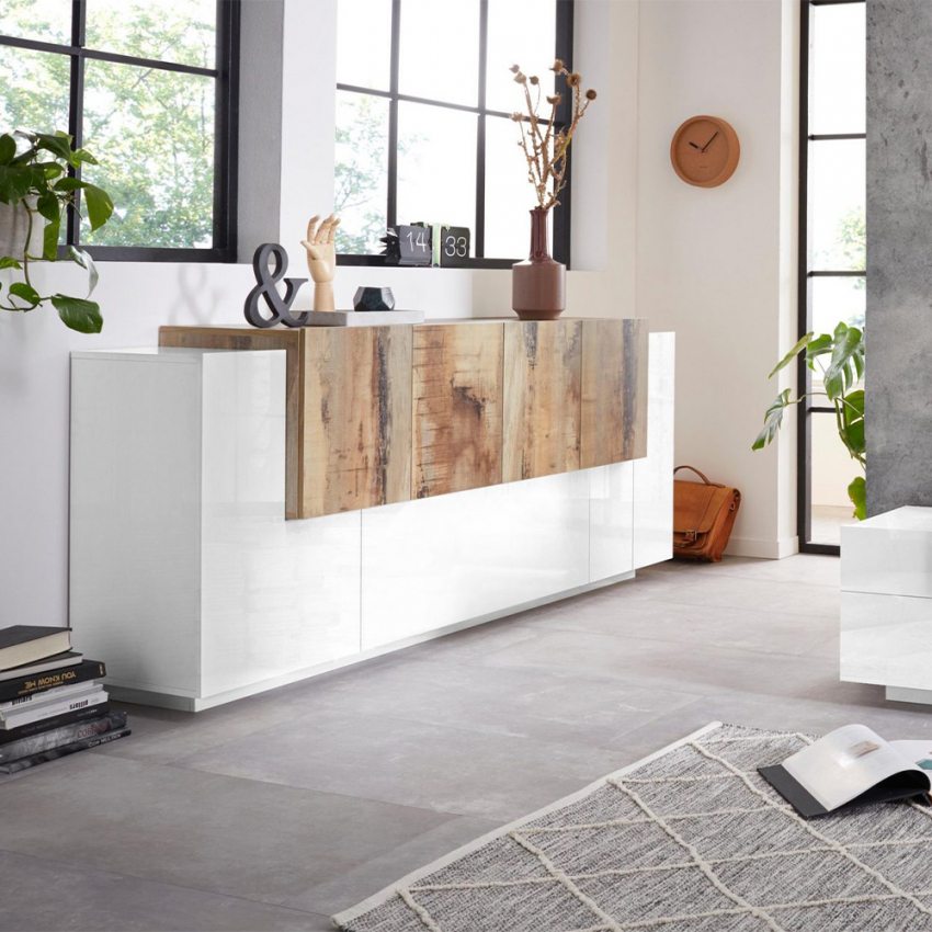 Design-Sideboard 200cm weiß hochglanz Holz New Coro Kommode Aktion