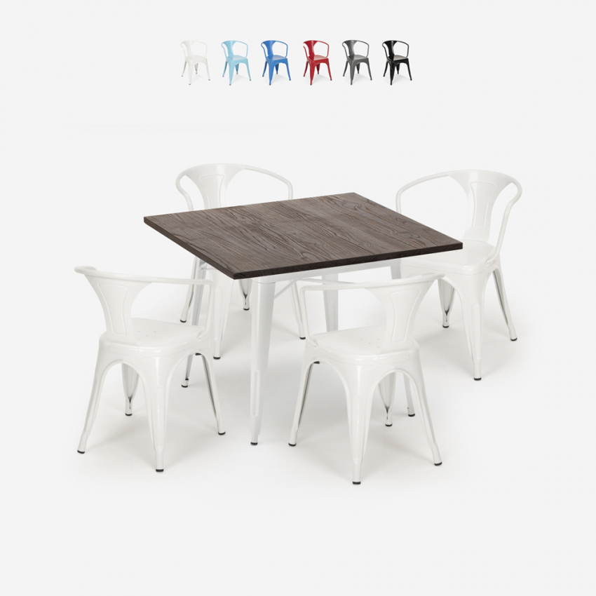 set tisch 80x80cm industriedesign 4 stühle style bar küche hustle white Angebot