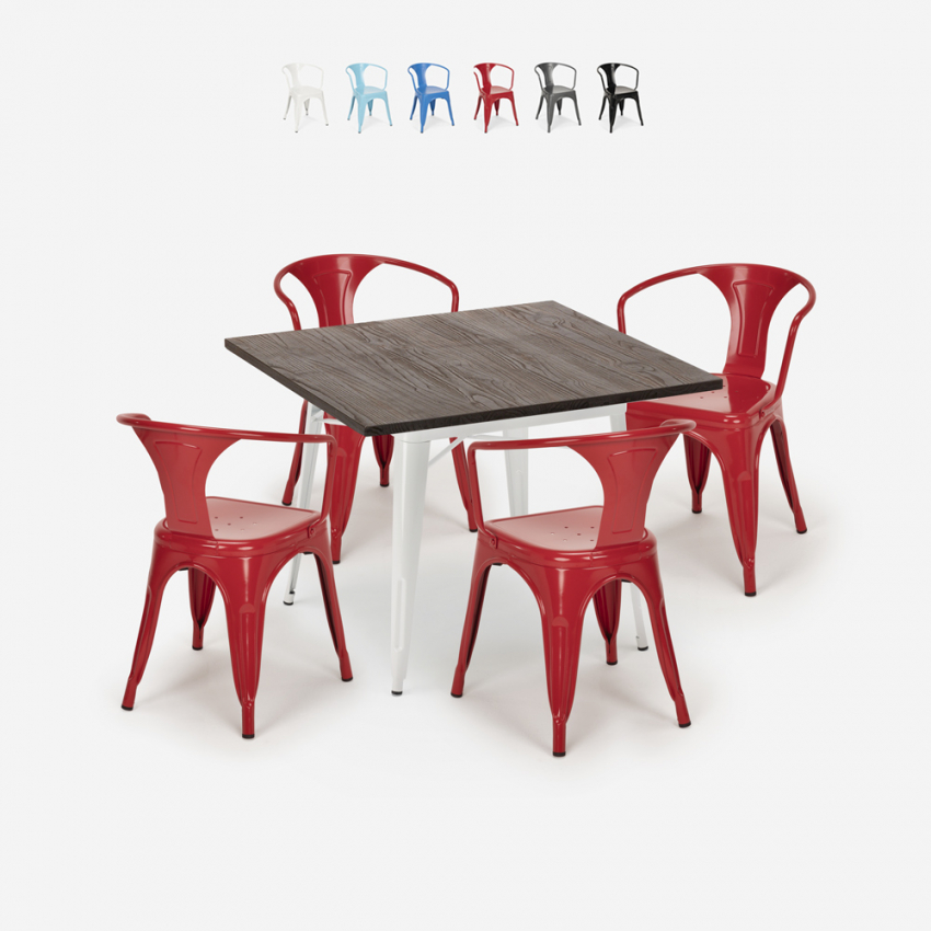 set tisch 80x80cm industriedesign 4 stühle Lix style bar küche hustle white Katalog