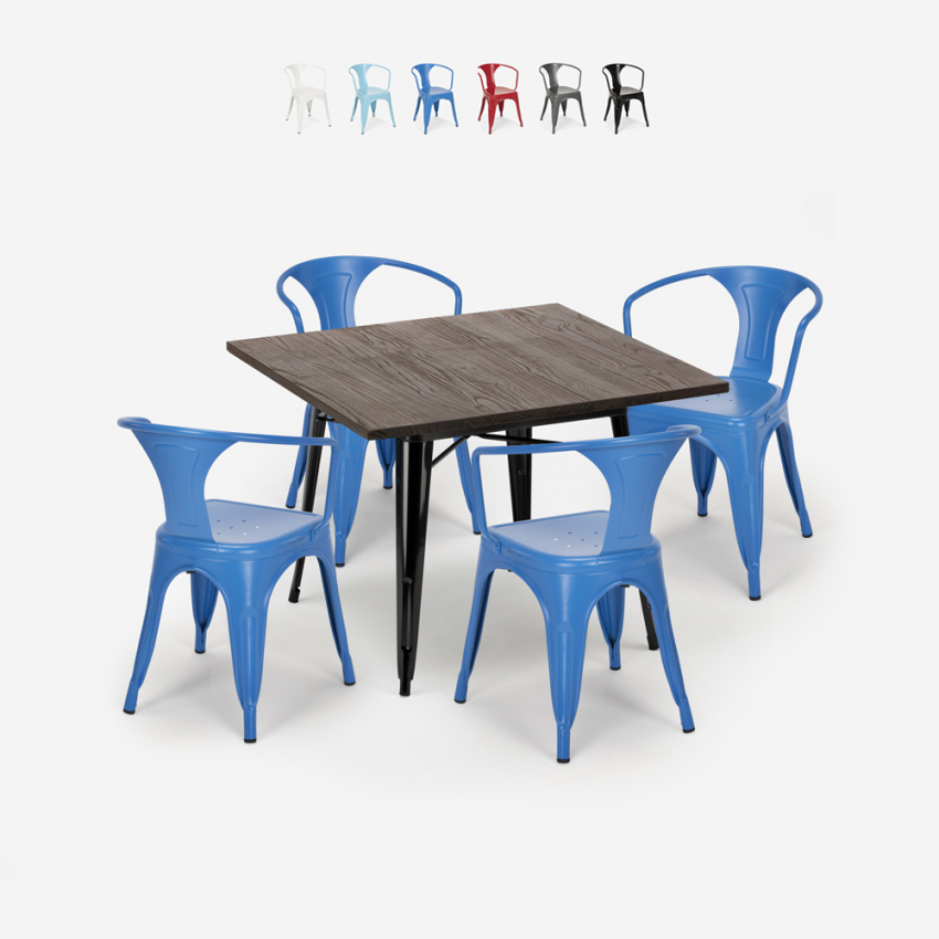 set tisch 80x80cm 4 stühle industriedesign stil küche bar hustle black Angebot set tisch 80x80cm 4 stühle industriedesign stil küche bar hustle black Angebot