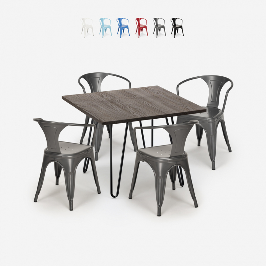 set 4 stühle tisch 80x80cm stil industrie design bar küche reims dark Aktion set 4 stühle tisch 80x80cm stil industrie design bar küche reims dark Aktion