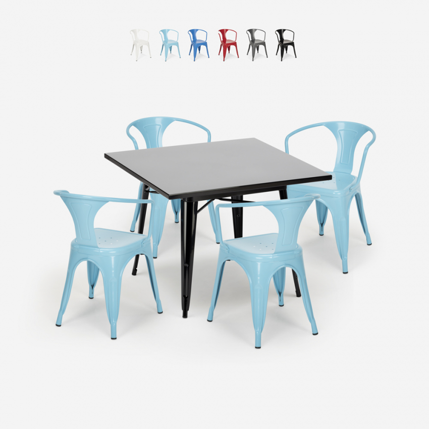 set tisch 80x80cm schwarz 4 stühle industriestil küche century black Verkauf set tisch 80x80cm schwarz 4 stühle industriestil küche century black Verkauf