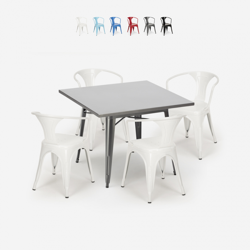 set tisch aus stahl 80x80cm 4 stühle im-industriestil century Angebot