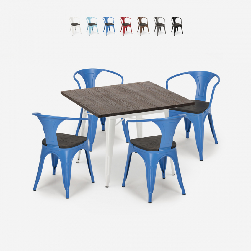 set tisch 80x80cm 4 stühle industriestil küche holz metall hustle wood white Angebot set tisch 80x80cm 4 stühle industriestil küche holz metall hustle wood white Angebot