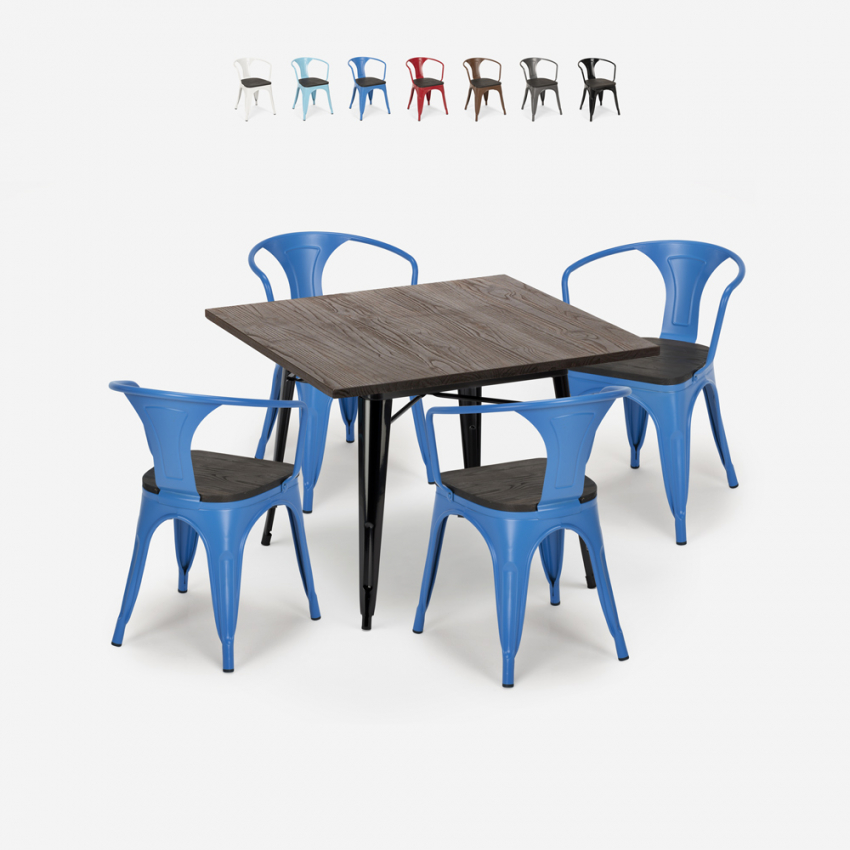 set tisch 80x80cm 4 stühle küche holz metall industrie stil hustle wood black Angebot set tisch 80x80cm 4 stühle küche holz metall industrie stil hustle wood black Angebot