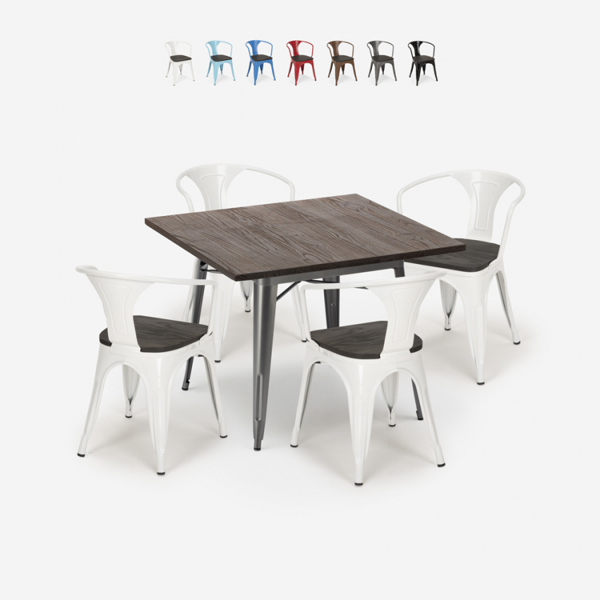 set tisch 80x80cm 4 stühle industrie stil holz metall küche hustle wood Angebot