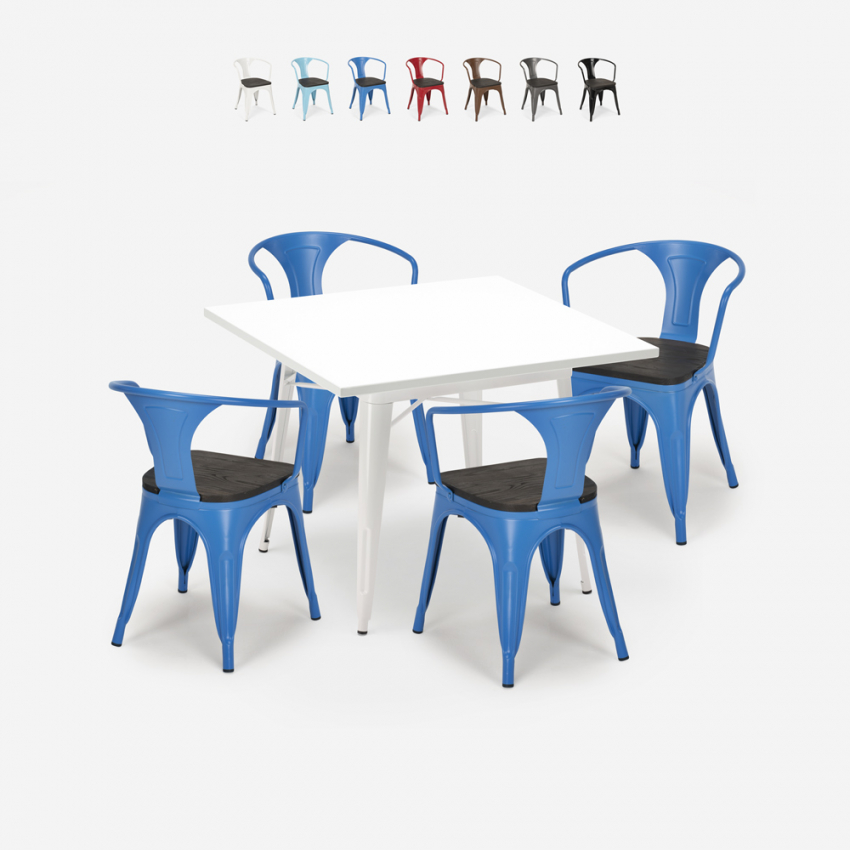 set tisch 80x80cm 4 stühle weiß industrieller stil holz century wood white Sales set tisch 80x80cm 4 stühle weiß industrieller stil holz century wood white Sales
