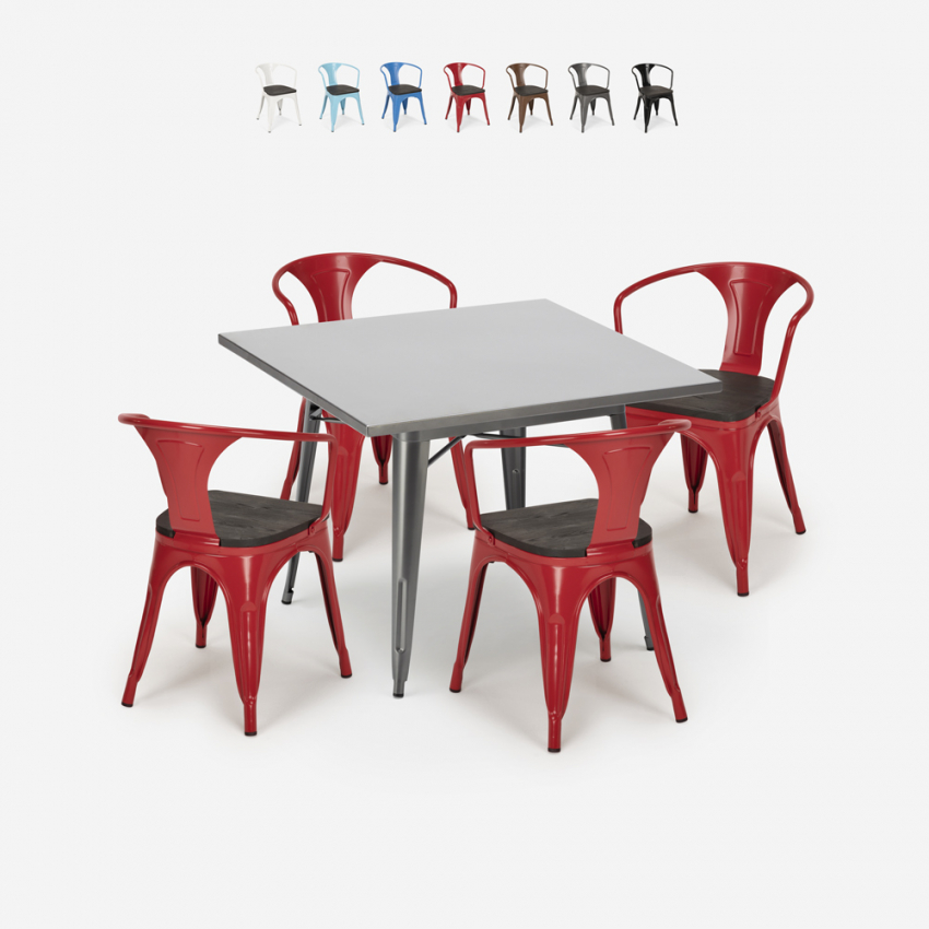 set tisch 80x80cm 4 stühle industriestil küche metall century wood Katalog