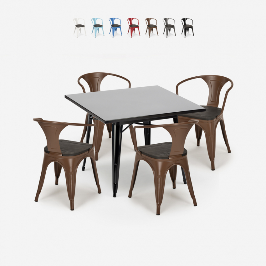 set tisch 80x80cm 4 stühle schwarz industriestil century wood black Aktion
