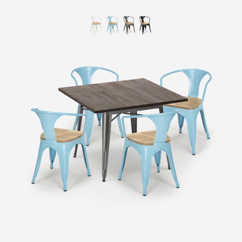 set tisch 80x80cm 4 stühle holz industriell küche hustle top light Verkauf set tisch 80x80cm 4 stühle holz industriell küche hustle top light Verkauf