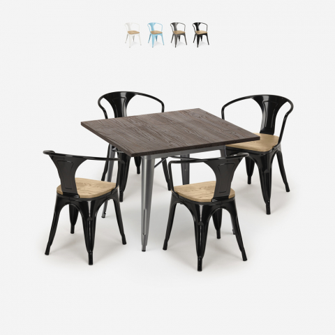 Set Tisch 80x80cm 4 Stühle tolix Holz industriell Küche Hustle Top Light Aktion