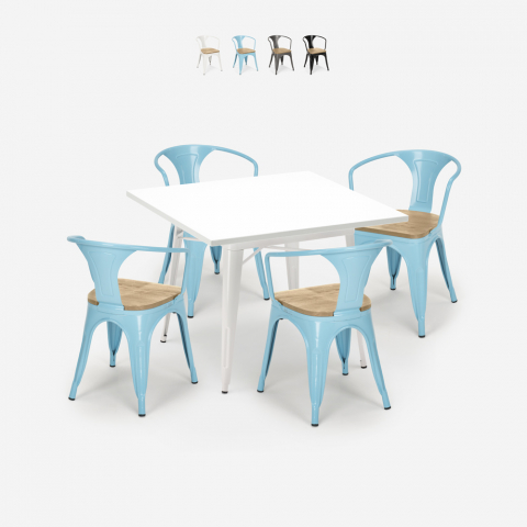 Set 4 Stühle tolix tisch weiß 80x80cm Küche Century White Top Light Aktion