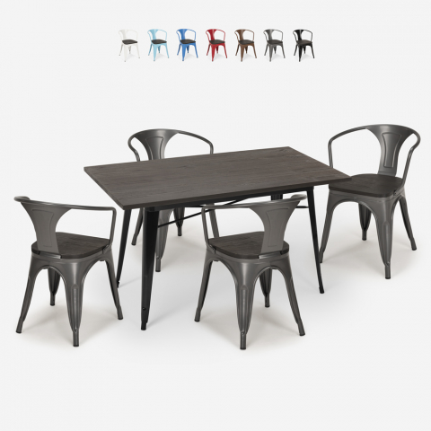 set 4 stühle  tisch 120x60cm industrieller stil holz esszimmer caster wood Aktion