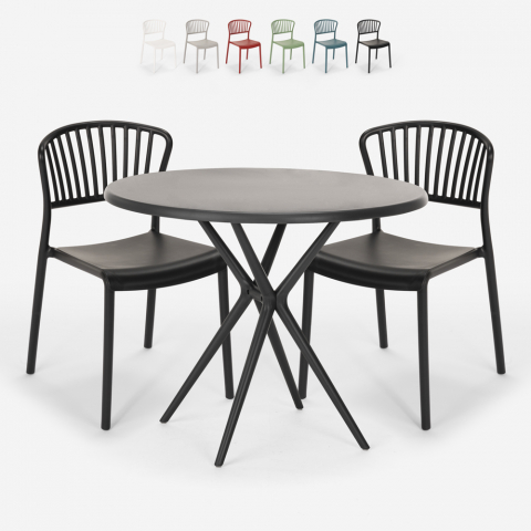 Set 2 Stühle modernes Design runder Tisch schwarz 80cm Gianum Dark Aktion