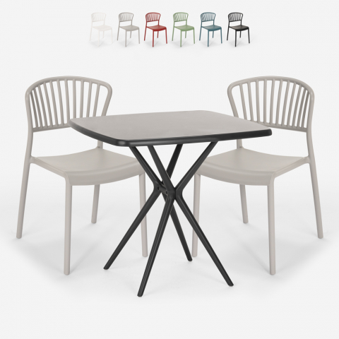 Set 2 Stühle quadratischer Tisch 70x70cm schwarz Design Outdoor Magus Dark