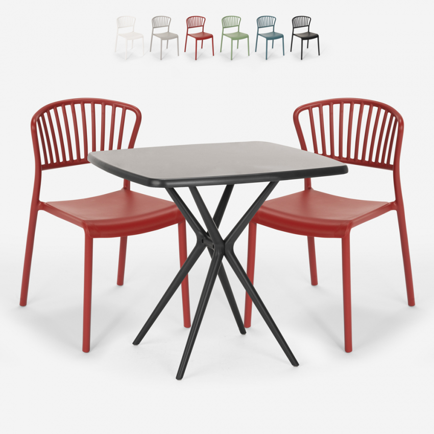 Set 2 Stühle quadratischer Tisch 70x70cm schwarz Außen Design Magus Dark Rabatte