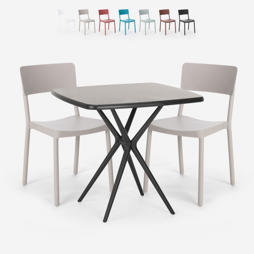 Set Quadratischer Tisch 70x70cm schwarz 2 Stühle Outdoor Design Regas Dark Aktion