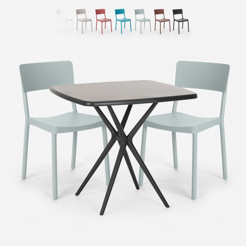 Set Quadratischer Tisch 70x70cm schwarz 2 Stühle Outdoor Design Regas Dark Kosten Set Quadratischer Tisch 70x70cm schwarz 2 Stühle Outdoor Design Regas Dark Kosten