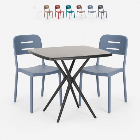 Set 2 Stühle modernes Design quadratischer Tisch 70x70cm schwarz Larum Dark