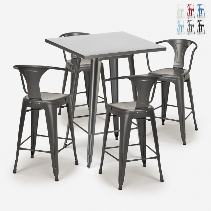 set hoher tisch aus metall 60x60cm 4 hocker küche bar bucket Sales set hoher tisch aus metall 60x60cm 4 hocker küche bar bucket Sales