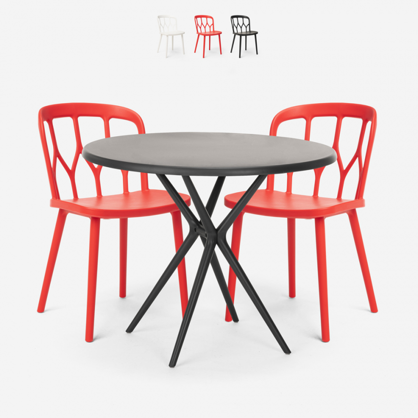 runder Tisch 80cm  schwarz, 2 Stühle aus Polypropylen Kento Dark Angebot