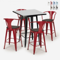 set 60x60cm hoher tisch 4 hocker holz metall bucket wood black Aktion