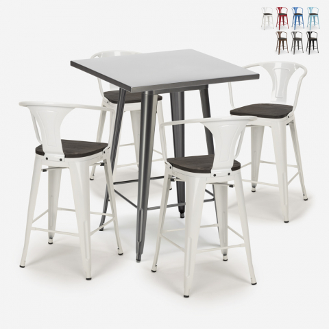 Set hoher Tisch 60x60cm 4 Hocker tolix  Holz Metall Bucket Wood Aktion