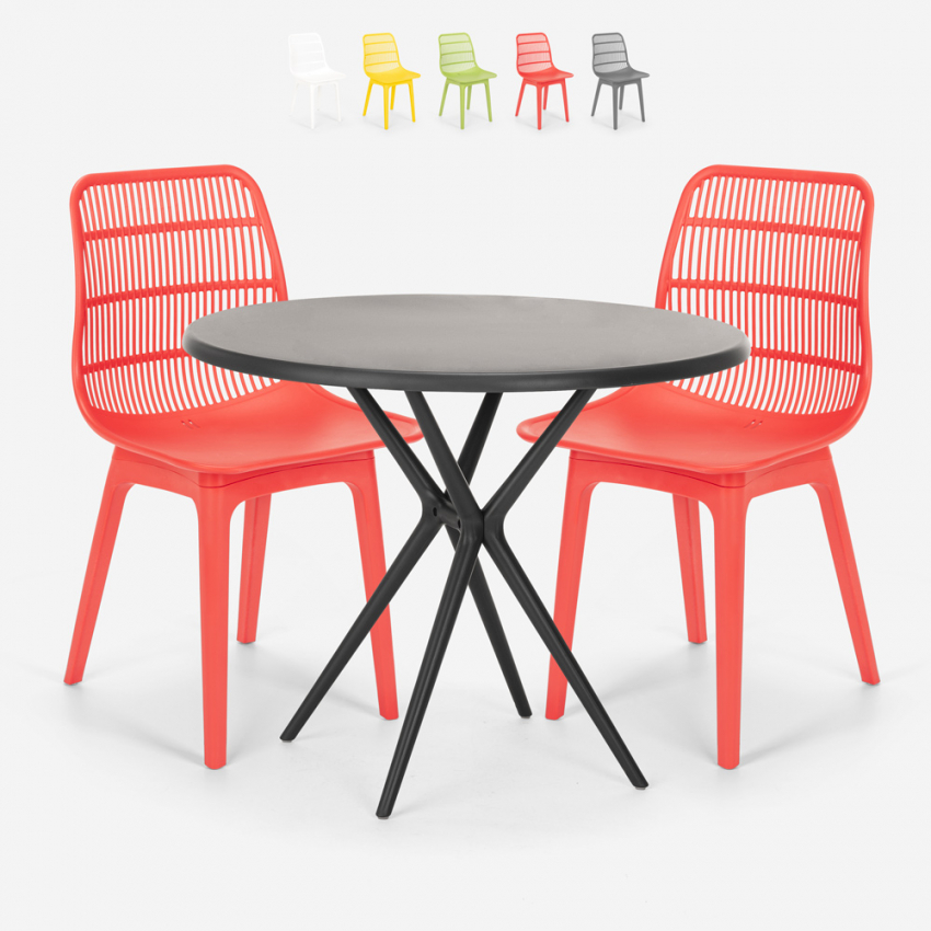 Set Runder Tisch 80cm schwarz 2 Stühle aus Polypropylen Bardus Dark Eigenschaften Set Runder Tisch 80cm schwarz 2 Stühle aus Polypropylen Bardus Dark Eigenschaften