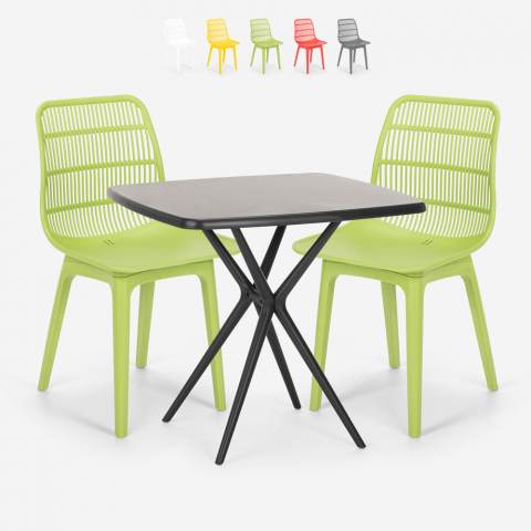 Set quadratischer Tisch 70x70cm schwarz 2 Stühle modernes Design Cevis Dark