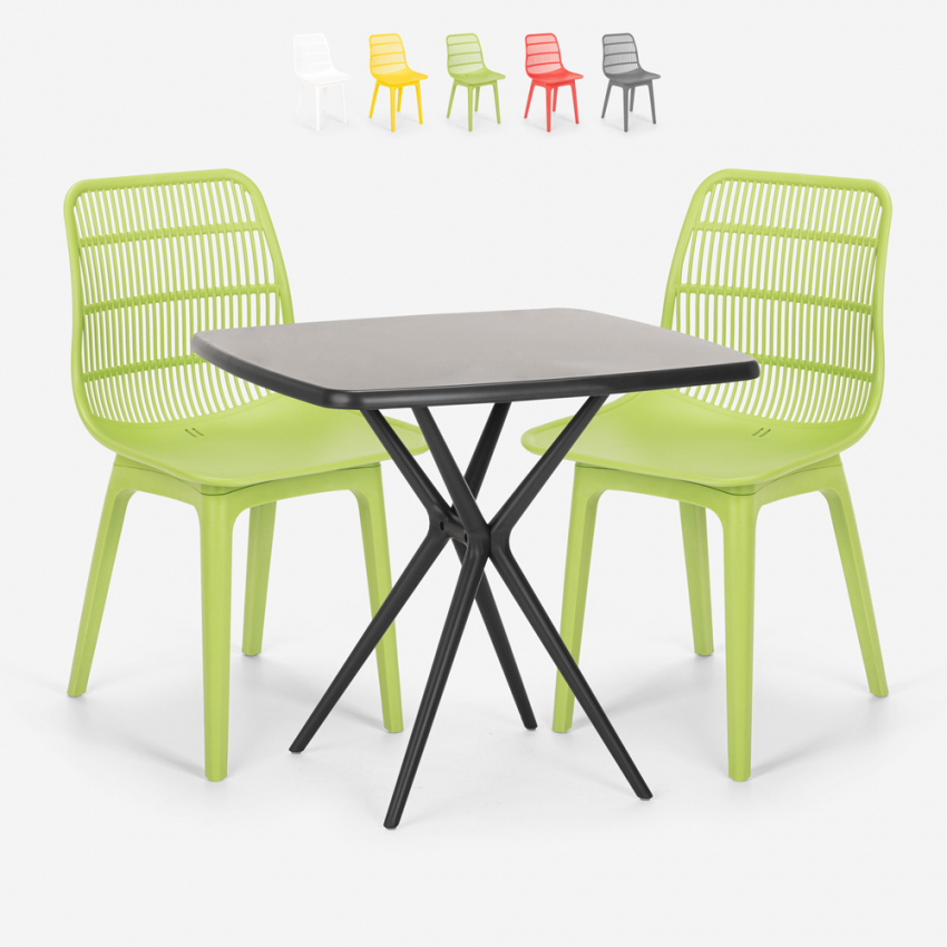 Set quadratischer Tisch 70x70cm schwarz 2 Stühle modernes Design Cevis Dark Aktion