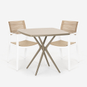 Set quadratischen Tisch 70x70cm beige 2 Stühle Polypropylen für Außen Clue Sales