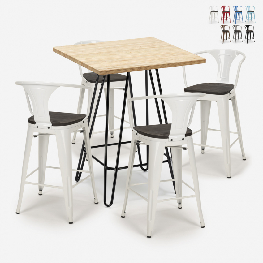 set 4 hocker industriellen holz metall tisch 60x60cm mason wood Angebot