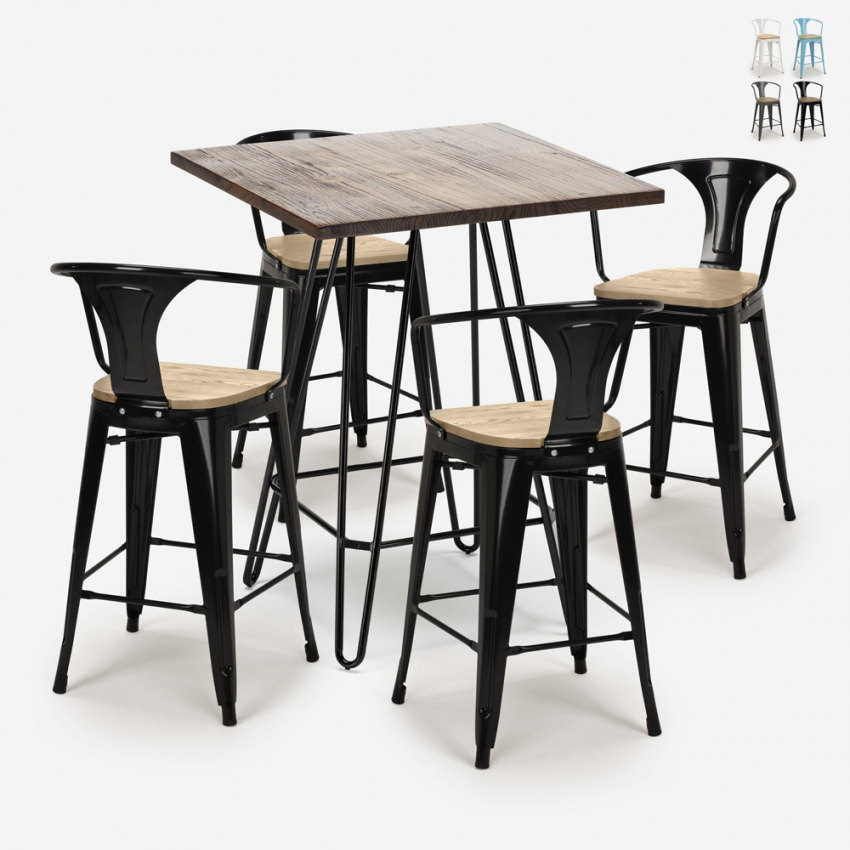 set 4 hocker hoher tisch 60x60cm bar küche mason noix top light Sales set 4 hocker hoher tisch 60x60cm bar küche mason noix top light Sales