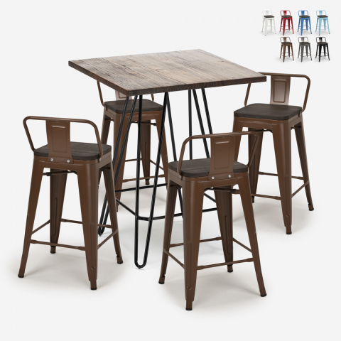Set Tisch 60x60cm 4 Hocker tolix Holz Metall Mason Noix Steel Top Aktion