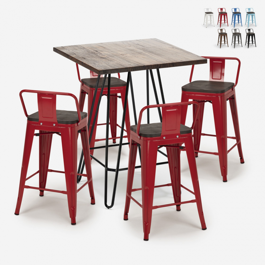 set tisch 60x60cm 4 hocker holz metall mason noix steel top Lagerbestand set tisch 60x60cm 4 hocker holz metall mason noix steel top Lagerbestand